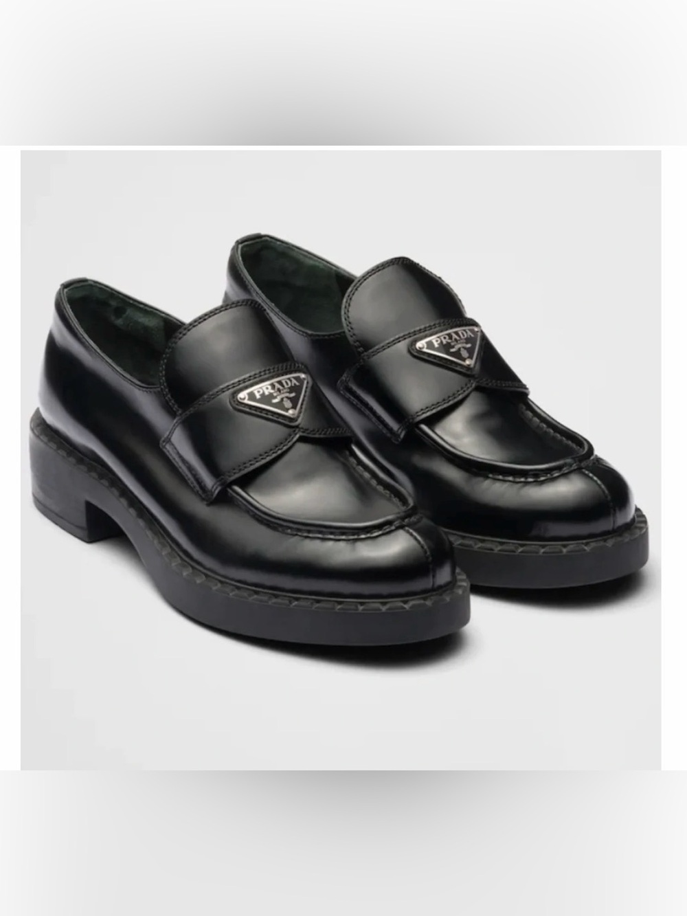 Prada Leather Triangle Logo Black Loafers - Picture 3 of 15